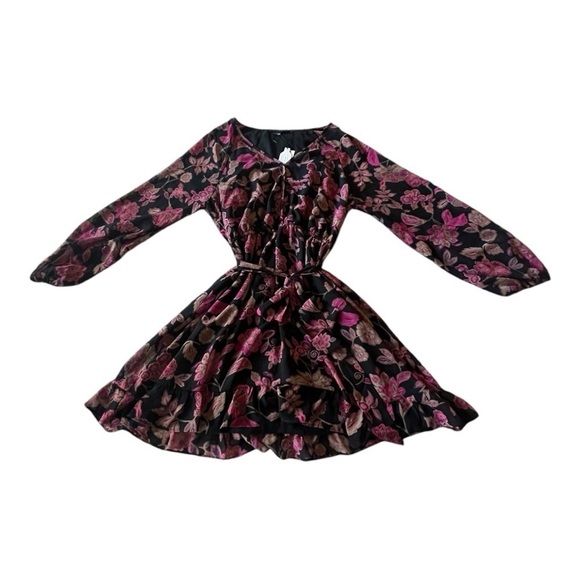 Sanctuary Floral Print V-Neck Long Sleeve Mini Dress Sensation Chiffon Dress - Picture 8 of 15